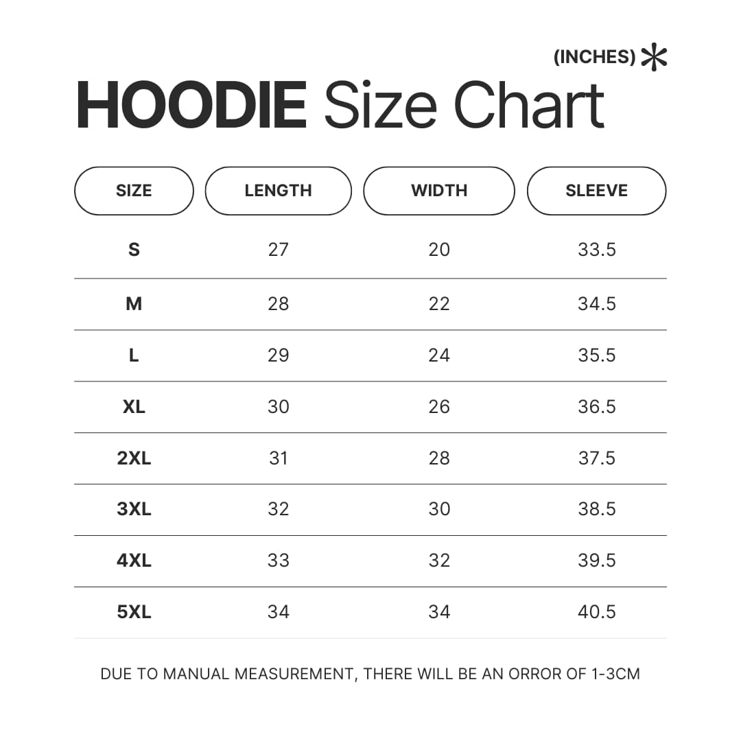 Hoodie Size Chart - Sherlock Holmes Shop