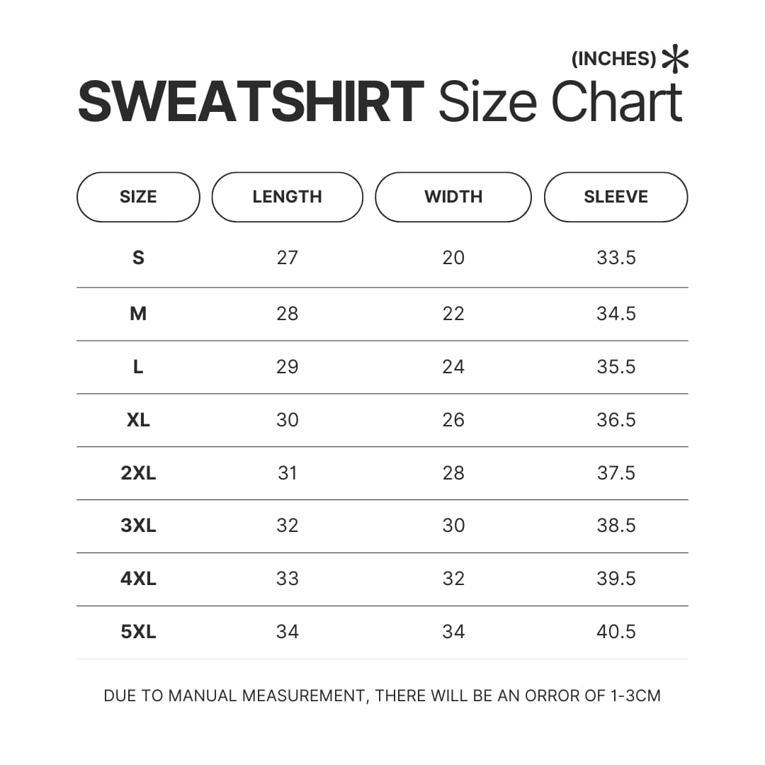 Sweatshirt Size Chart - Sherlock Holmes Shop
