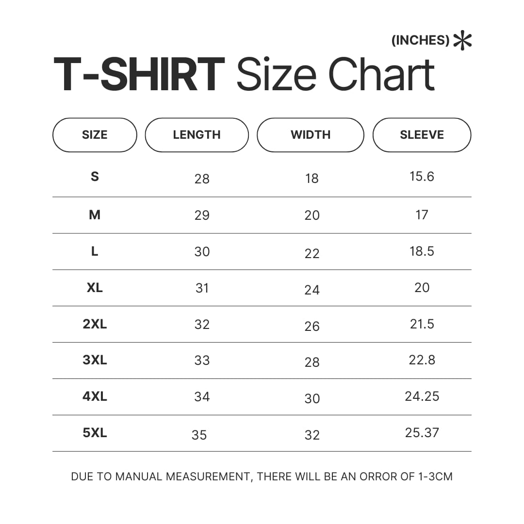 T shirt Size Chart - Sherlock Holmes Shop