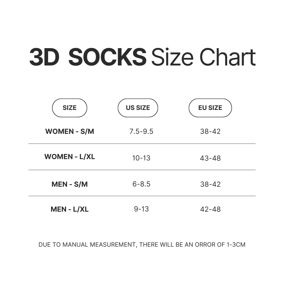 3D Socks Size Chart - Sherlock Holmes Shop
