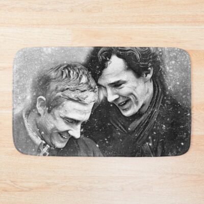 Sherlock Johnlock Laughing In The Snow Bath Mat
